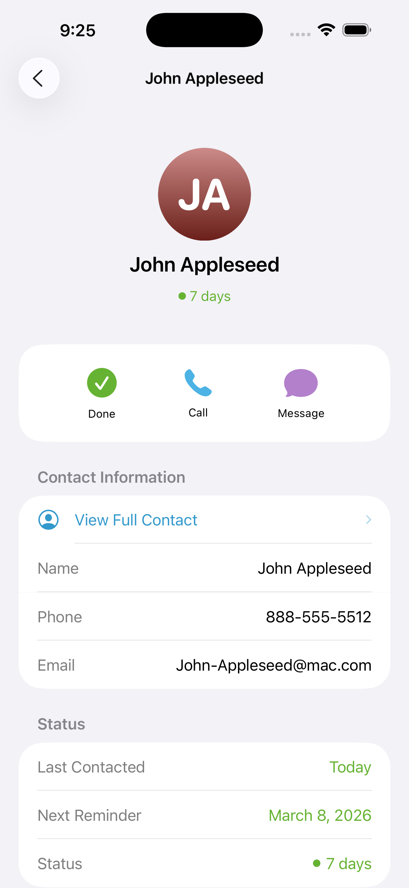 Close app contact detail - light mode